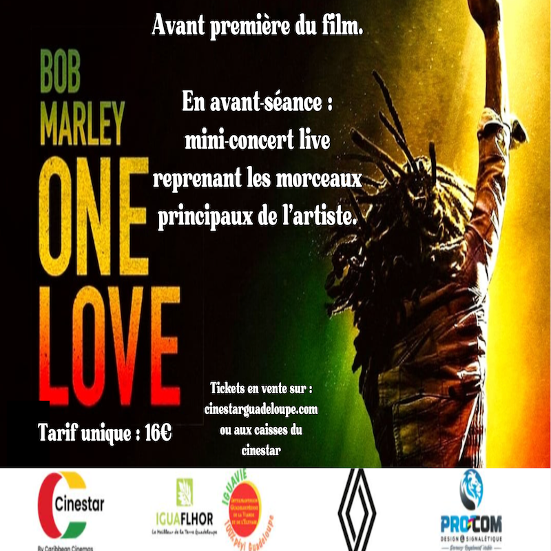 Avant-première du film biopic « Bob Marley : One Love » En avant séance : mini-concert live des œuvres principales de l’artiste.